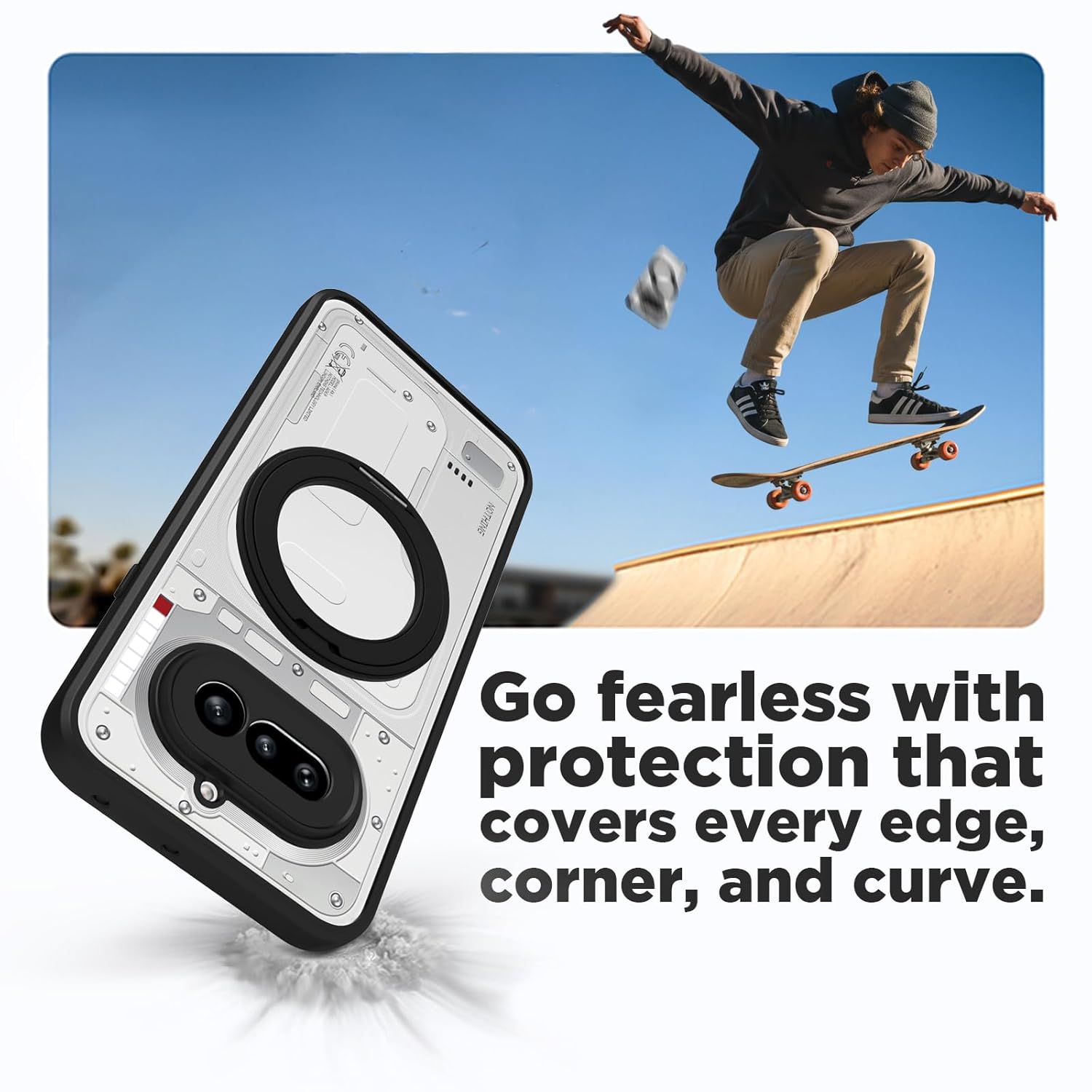 Nothing Phone 4a Ring Stand Back Cover Case | Sleek Hybrid - Clear Black Magnetic