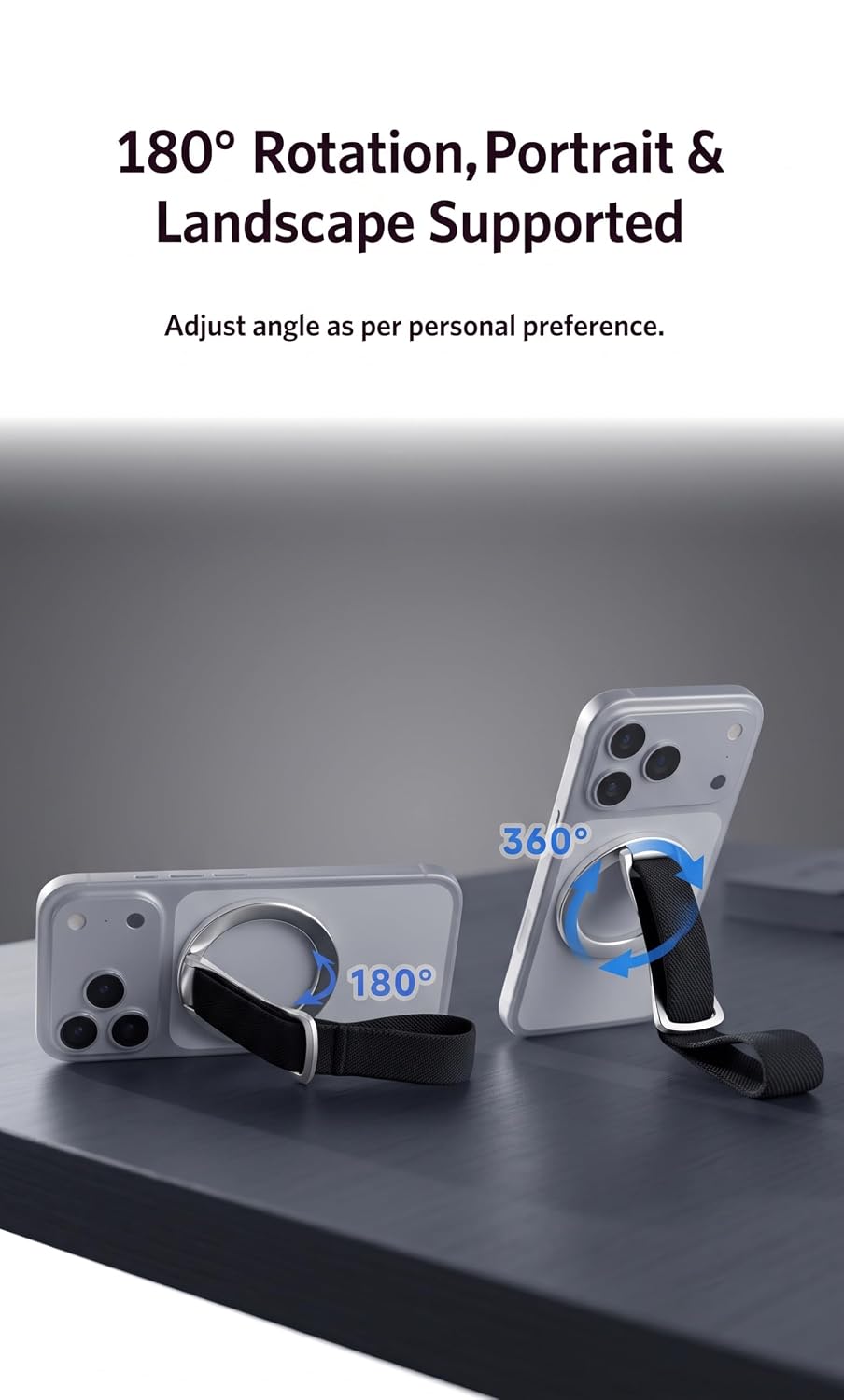Magnetic Phone Grip & Stand | 2-in-1  Finger Strap - Silver