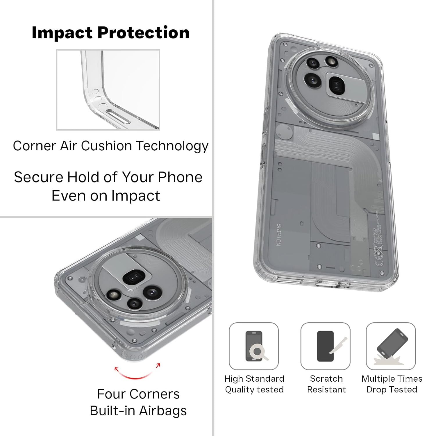 Nothing Phone 3a Pro Back Cover Case | Clear Hybrid - Matte Black