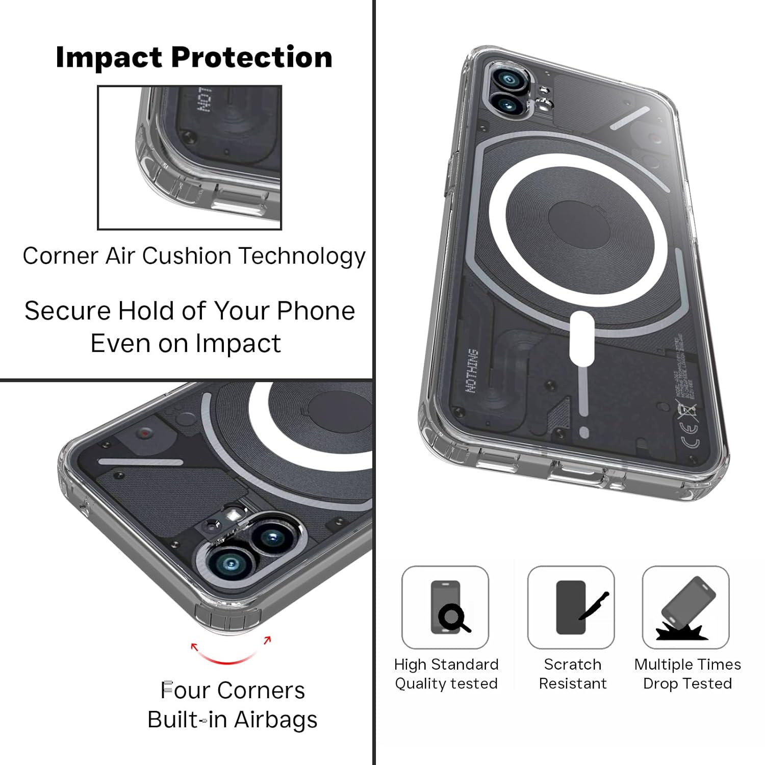 Nothing Phone 1 Back Cover Case | Clear Hybrid - Clear Smoke Magnetic