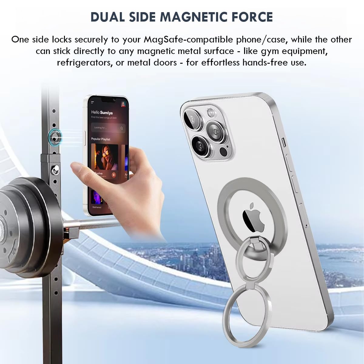 MagSafe Phone Grip & Stand | Dual Ring Holder - Silver Storm