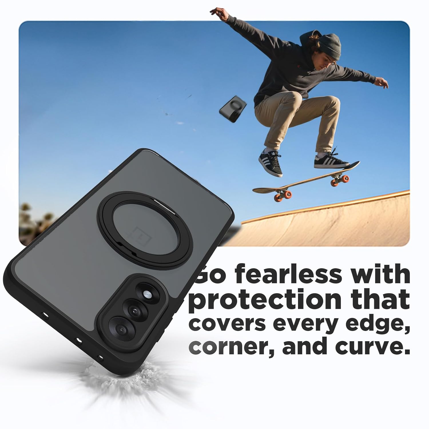 OnePlus Nord 5 5G Ring Stand Back Cover Case | Sleek Hybrid - Matte Black Magnetic