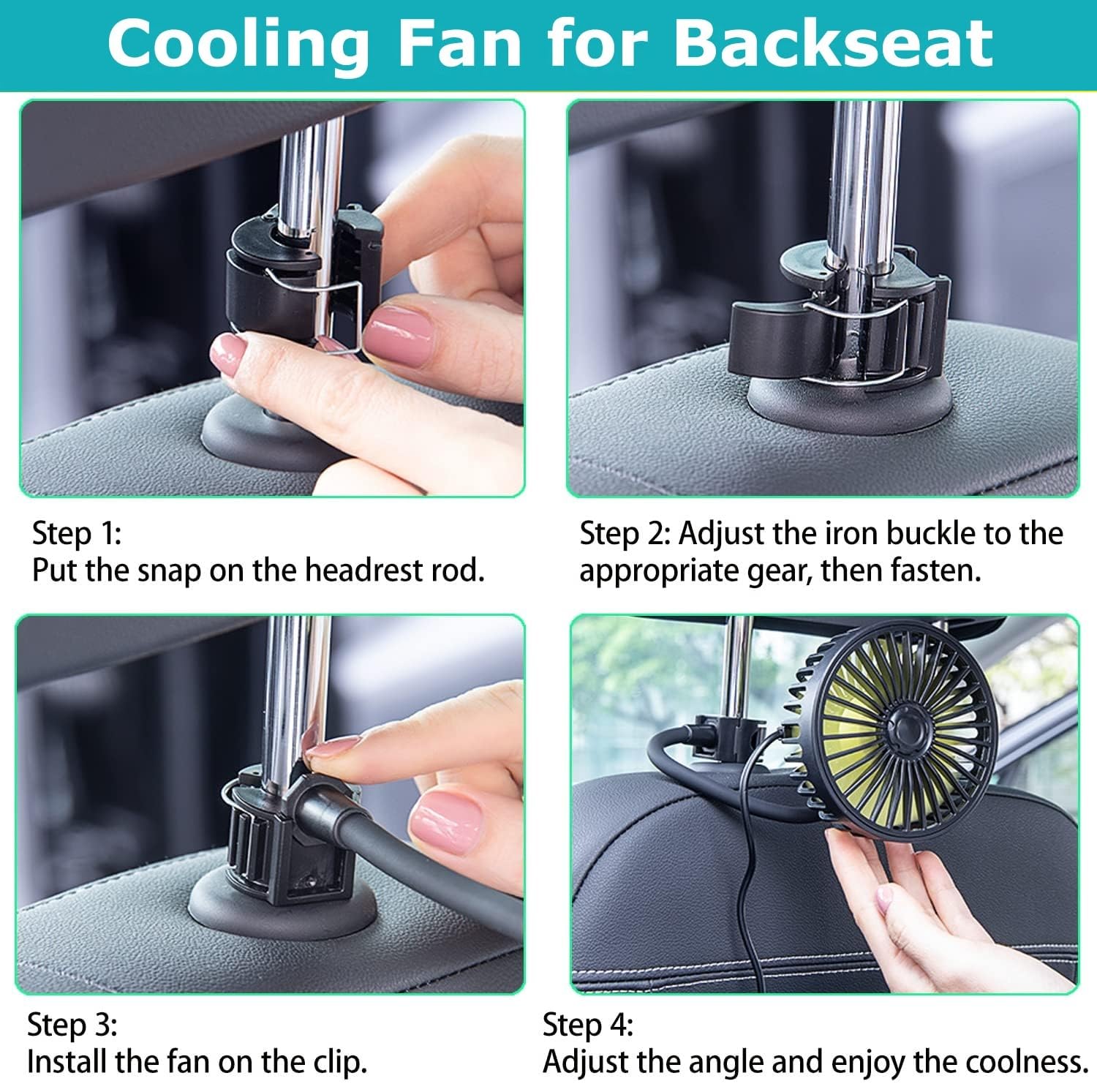 USB Car Cooling Fan | 3-Speed 360 Degree Adjustable Fan (Dashboard & Headrest)