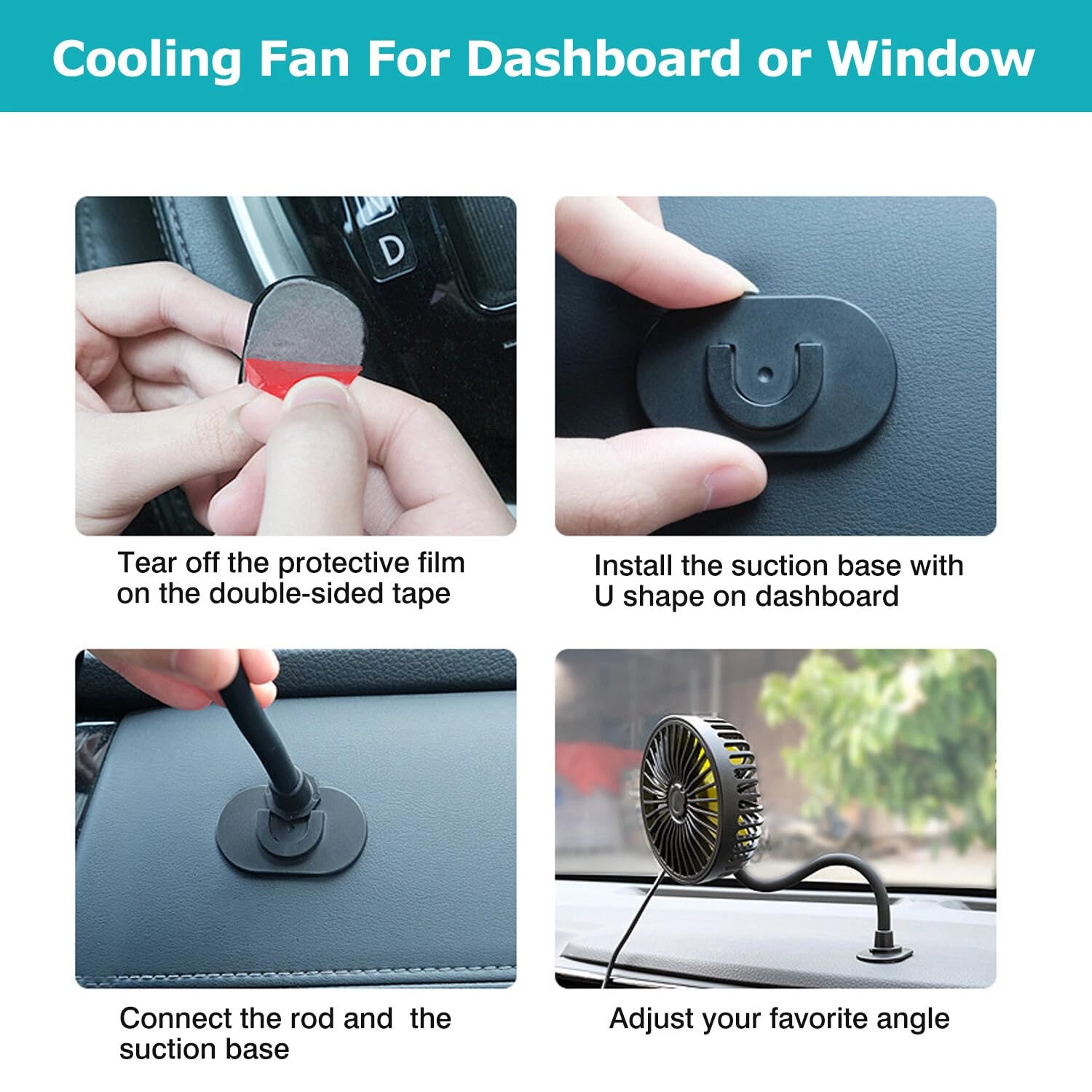 USB Car Cooling Fan | 3-Speed 360 Degree Adjustable Fan (Dashboard & Headrest)