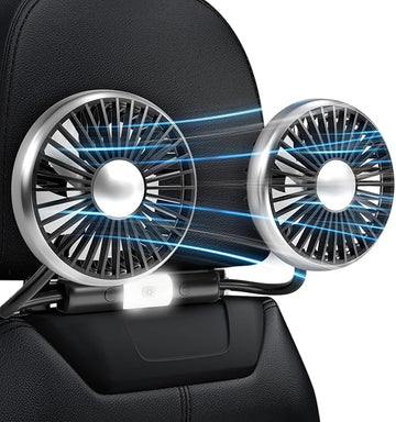 Dual Head Car Cooling Fan | 3-Speed 360 Degree USB Fan with LED Light