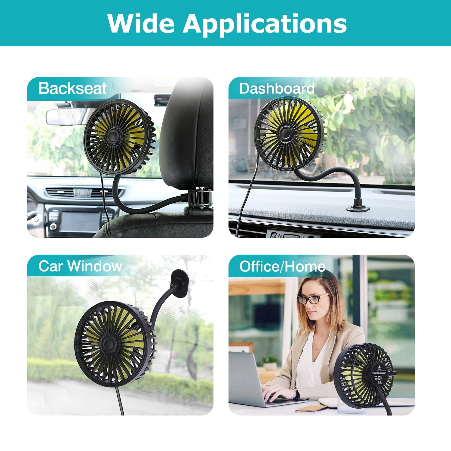 USB Car Cooling Fan | 3-Speed 360 Degree Adjustable Fan (Dashboard & Headrest)