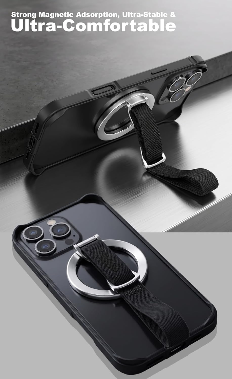 Magnetic Phone Grip & Stand | 2-in-1  Finger Strap - Silver