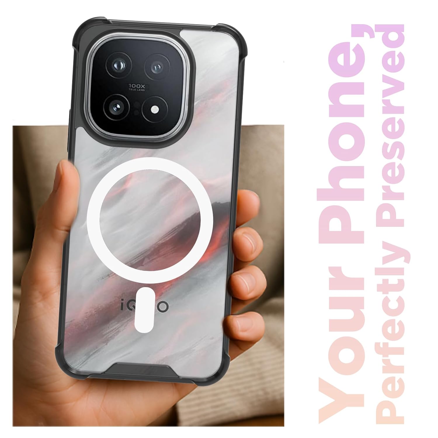 iQOO 15 Back Cover Case | Clear Hybrid - Clear Smoke Magnetic