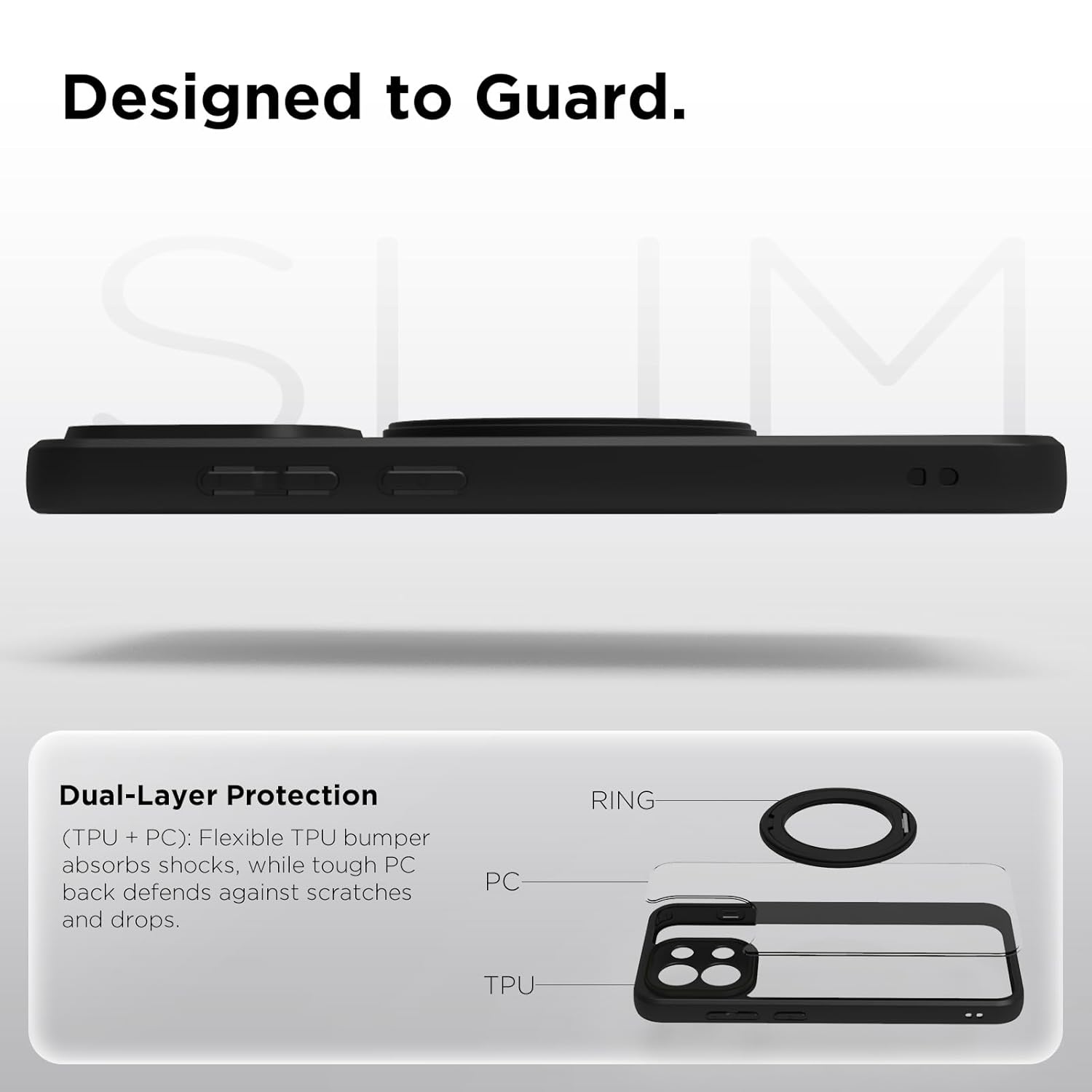 OnePlus 13s Ring Stand Back Cover Case | Clear Hybrid - Clear Black Magnetic
