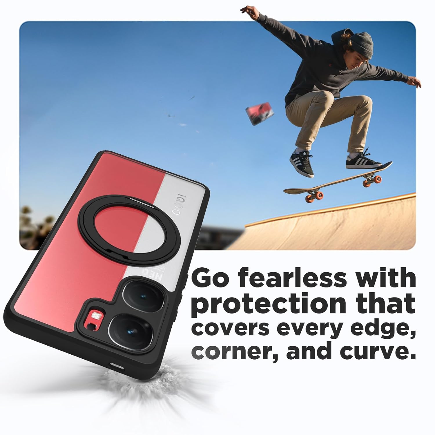 iQOO Neo 9 Pro 5G Ring Stand Back Cover Case | Clear Hybrid - Clear Smoke Magnetic