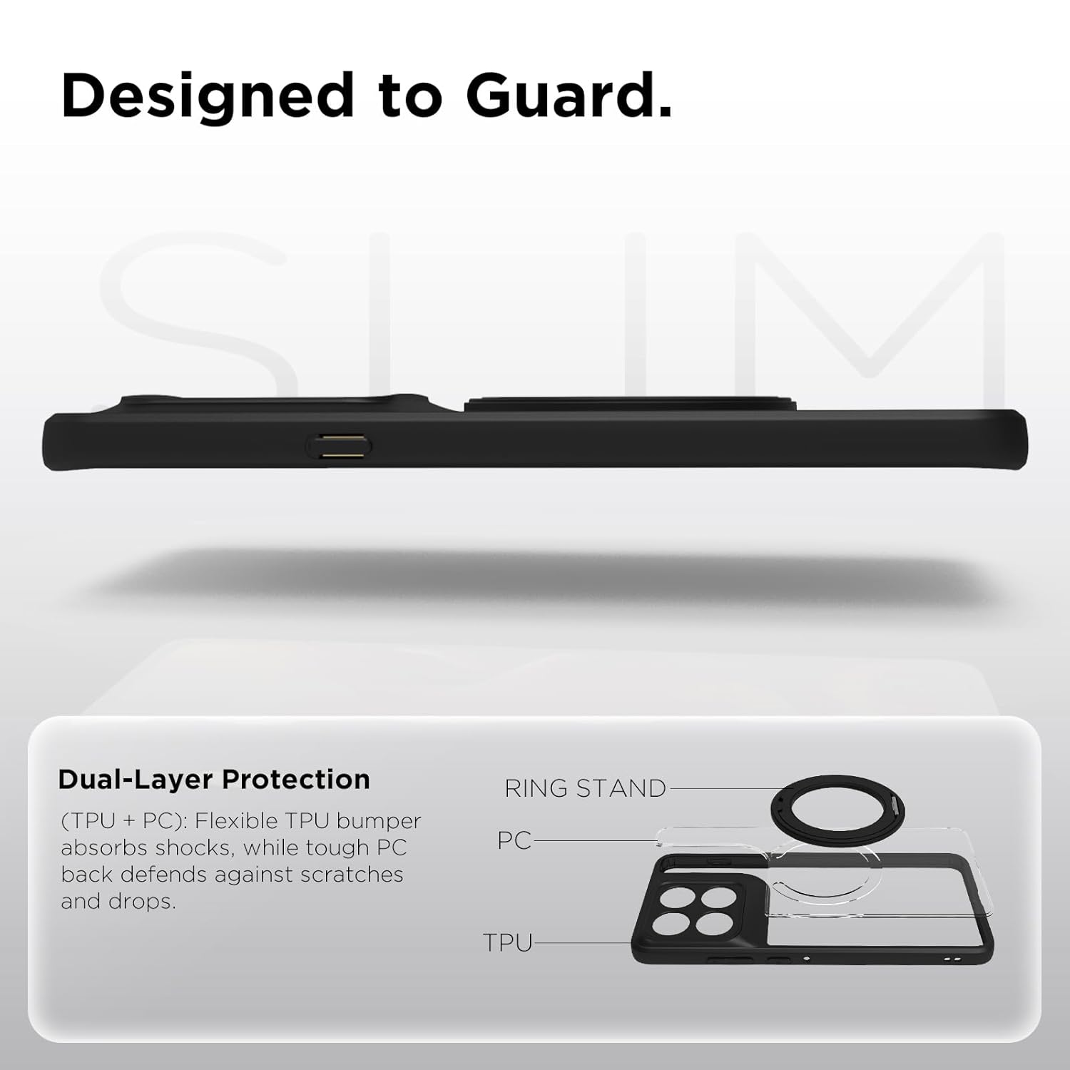 Motorola Signature Ring Stand Back Cover Case | Clear Hybrid - Clear Black Magnetic