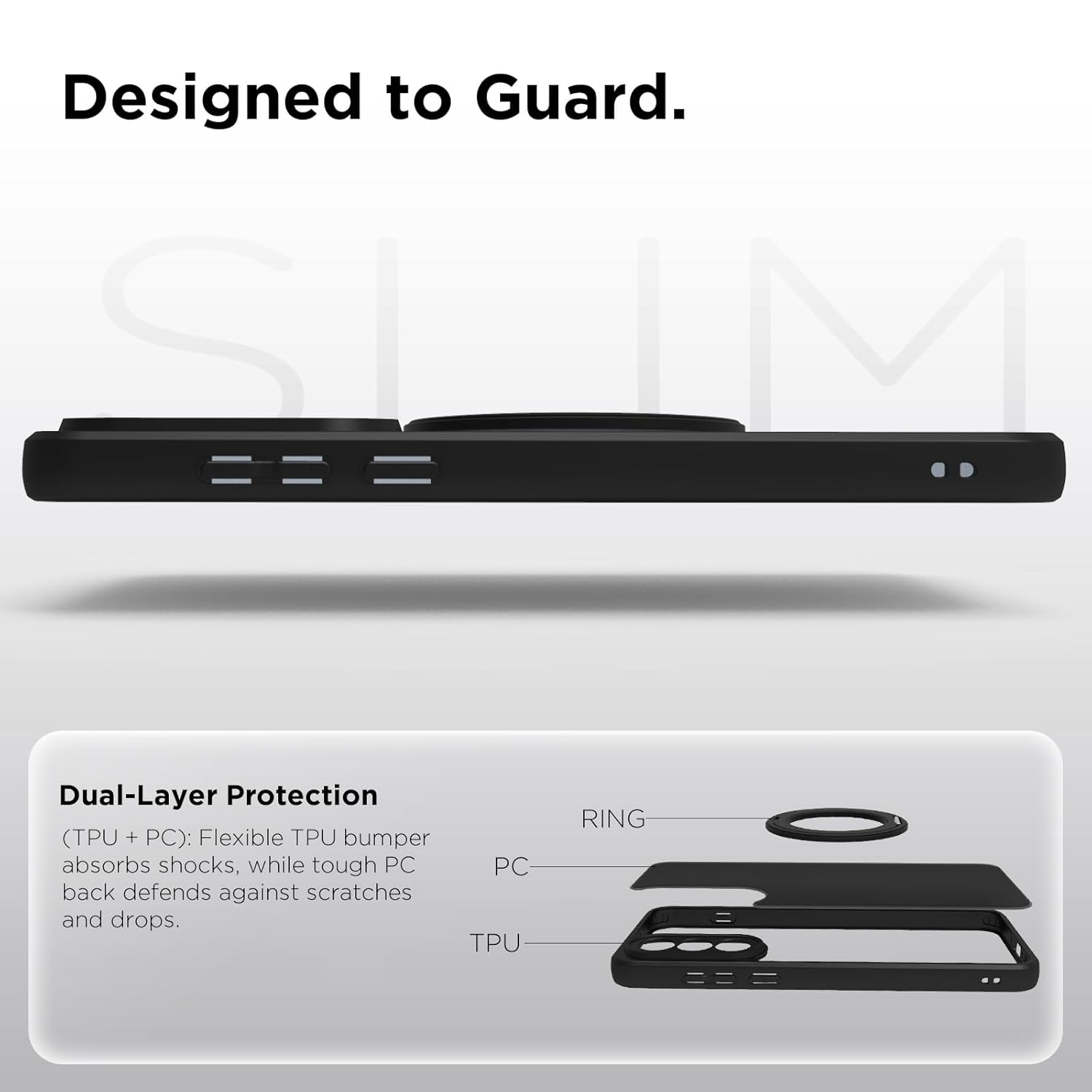 OnePlus Nord 5 5G Ring Stand Back Cover Case | Sleek Hybrid - Matte Black Magnetic