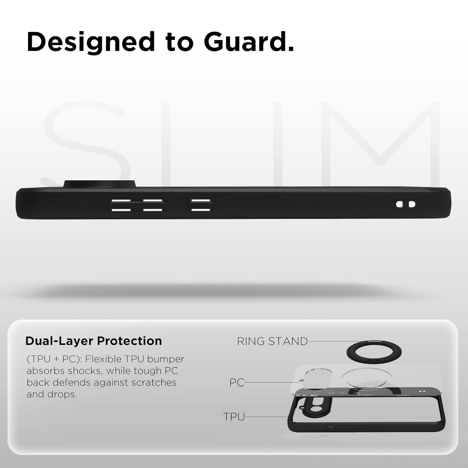 Nothing Phone 4a Ring Stand Back Cover Case | Sleek Hybrid - Clear Black Magnetic