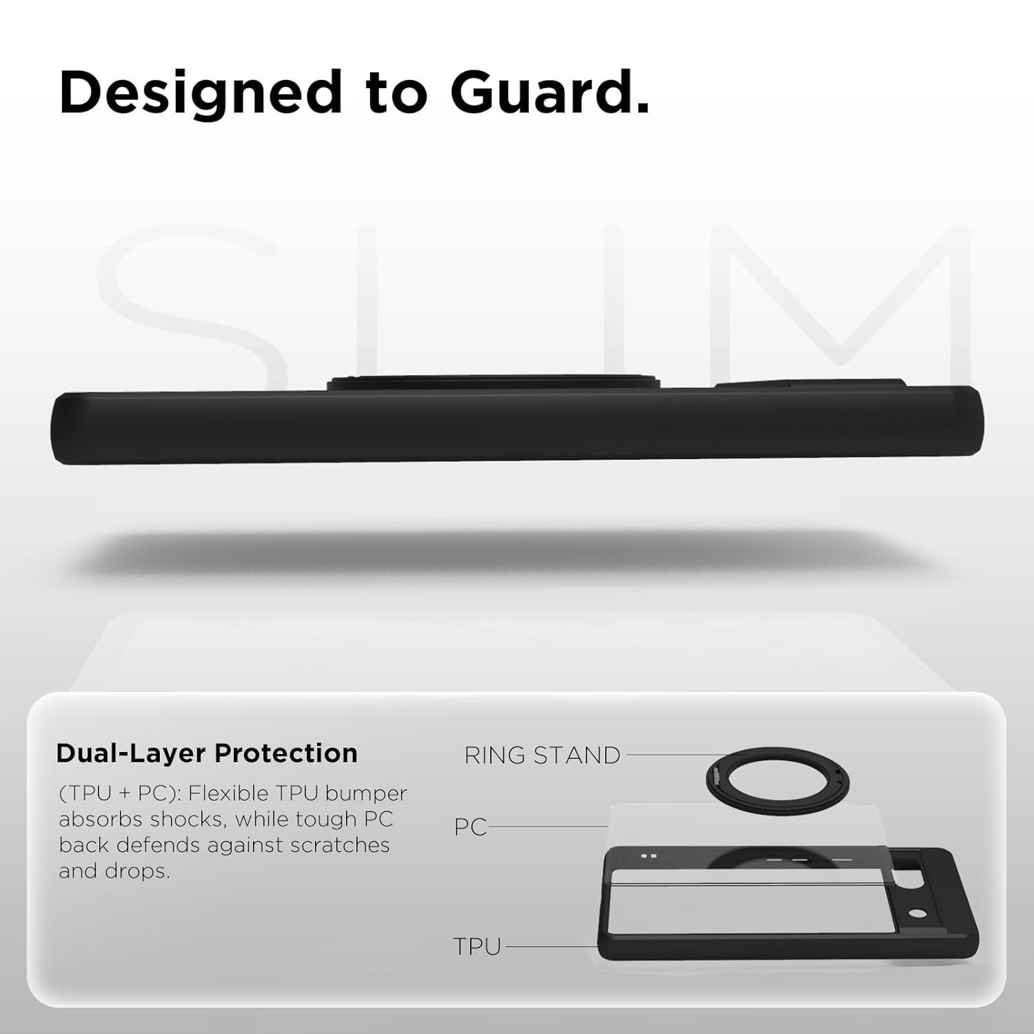 Google Pixel 7A Ring Stand Back Cover Case | Clear Hybrid - Clear Black Magnetic
