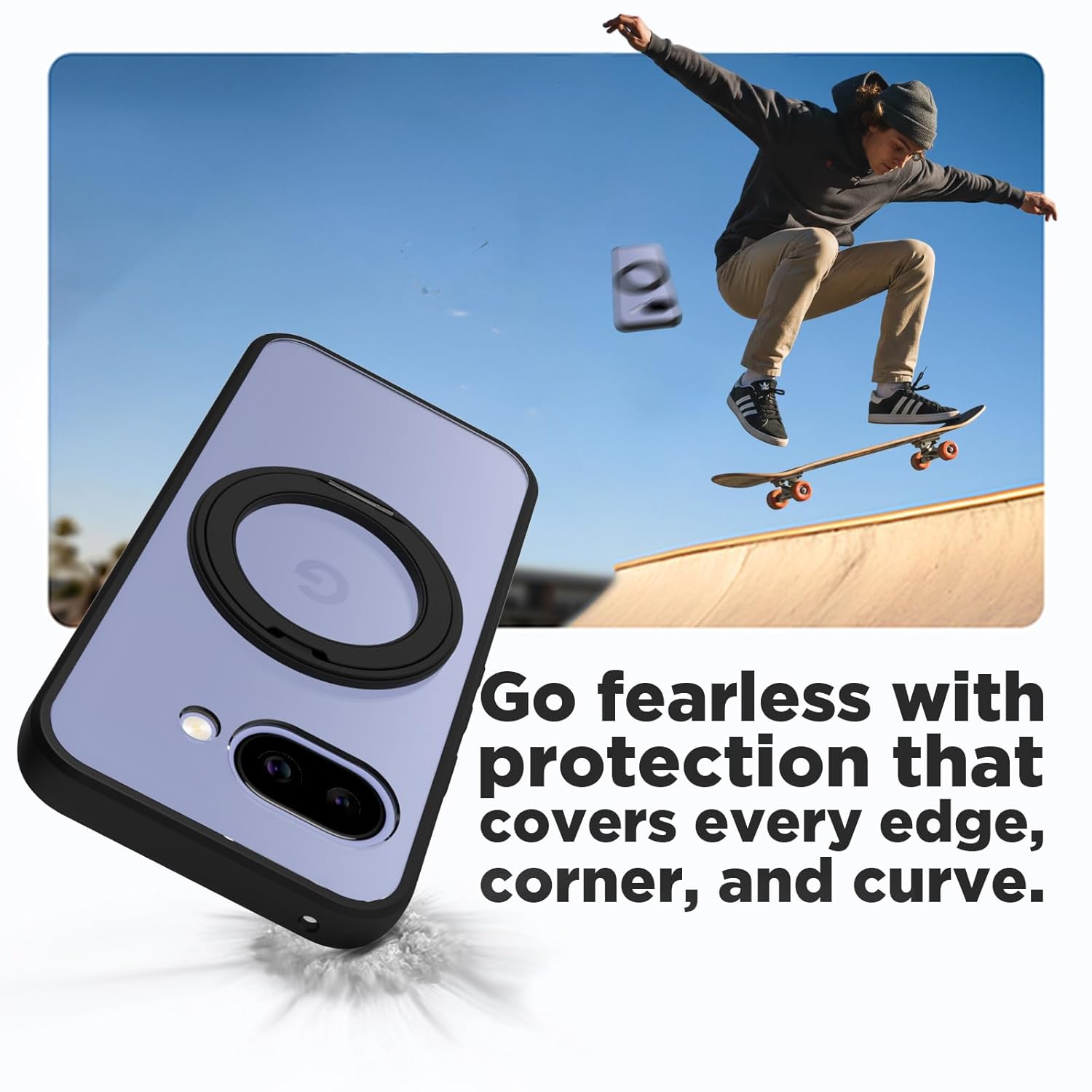 Google Pixel 9a Ring Stand Back Cover Case | Clear Hybrid - Clear Black Magnetic