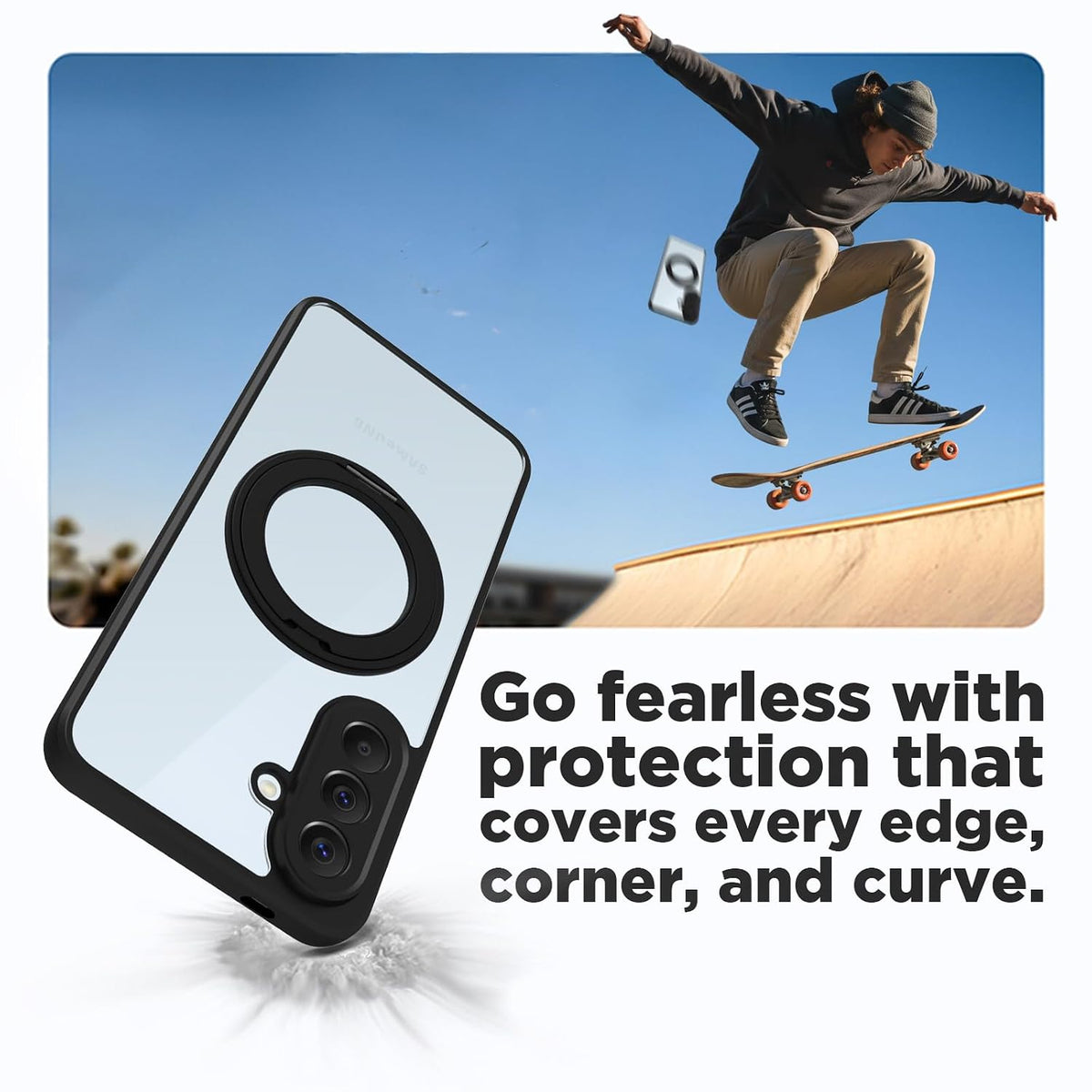 Samsung Galaxy A57 Ring Stand Back Cover Case | Sleek Hybrid - Clear Black Ring Stand