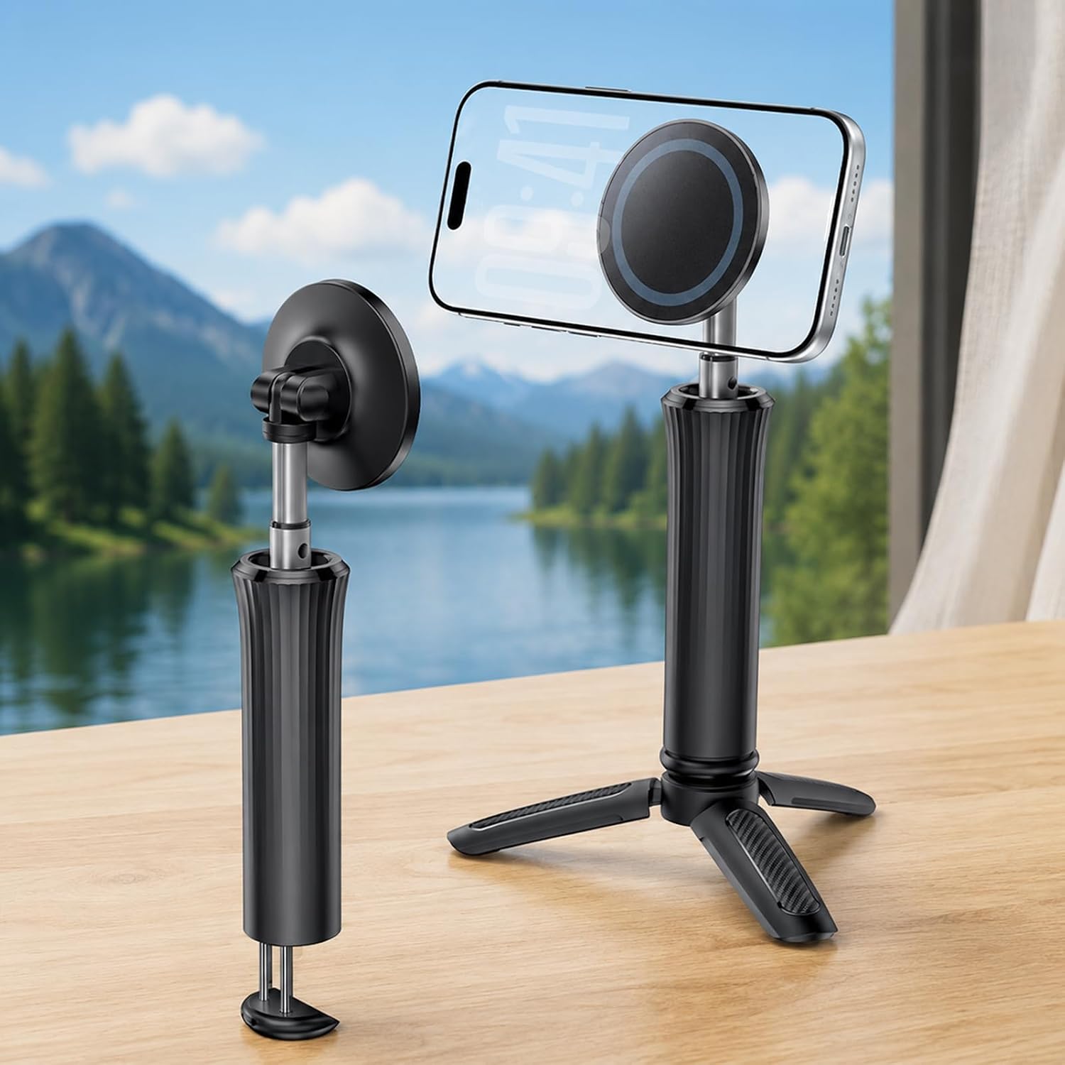 Magnetic Selfie Stick Tripod | 360 Degree Rotatable Phone Holder - Black