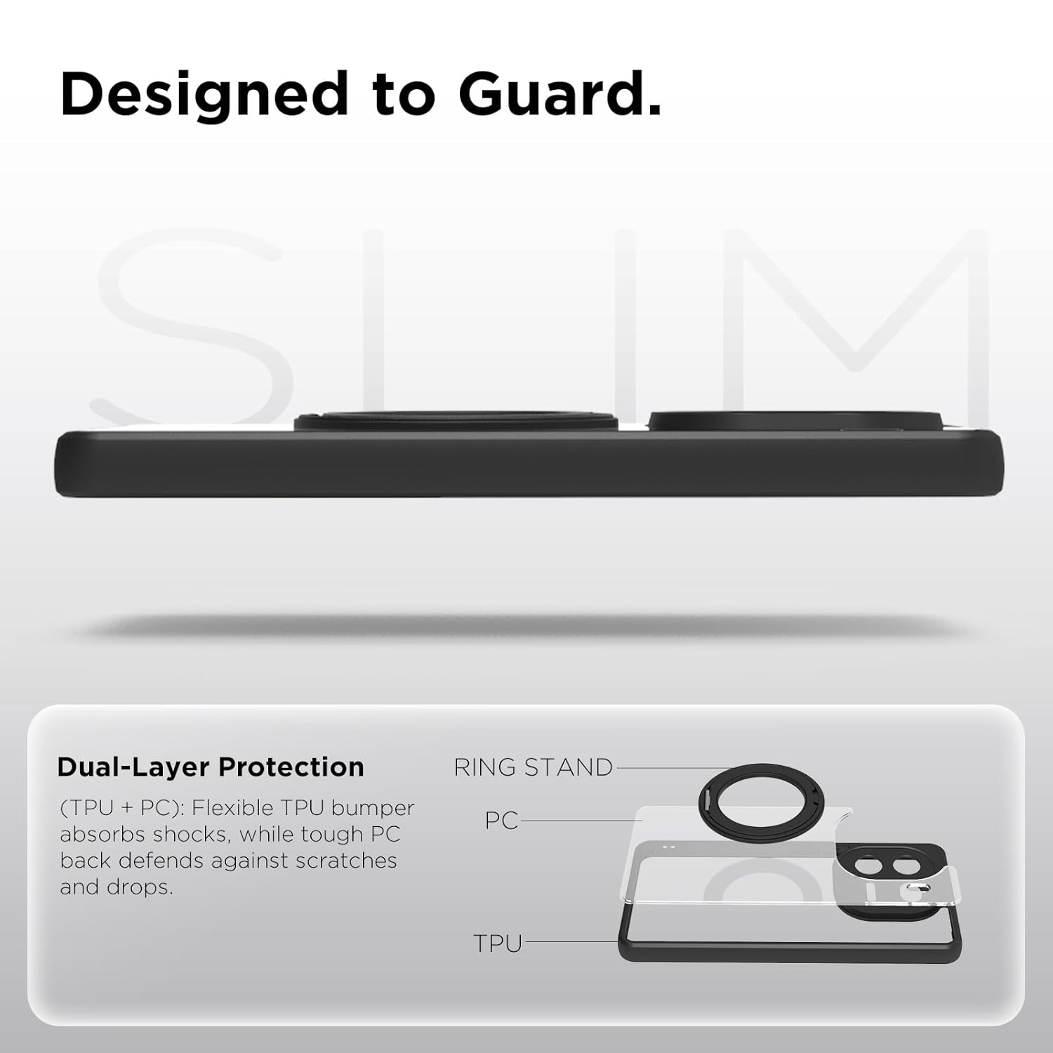 iQOO 12 5G Ring Stand Back Cover Case | Clear Hybrid - Clear Black Magnetic