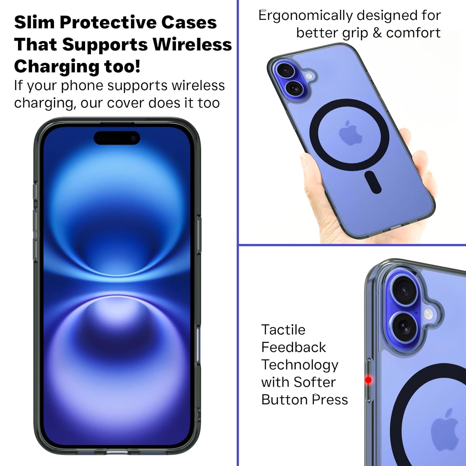 iPhone 16 Plus Back Cover Case | Clear Hybrid - Clear Black Magnetic