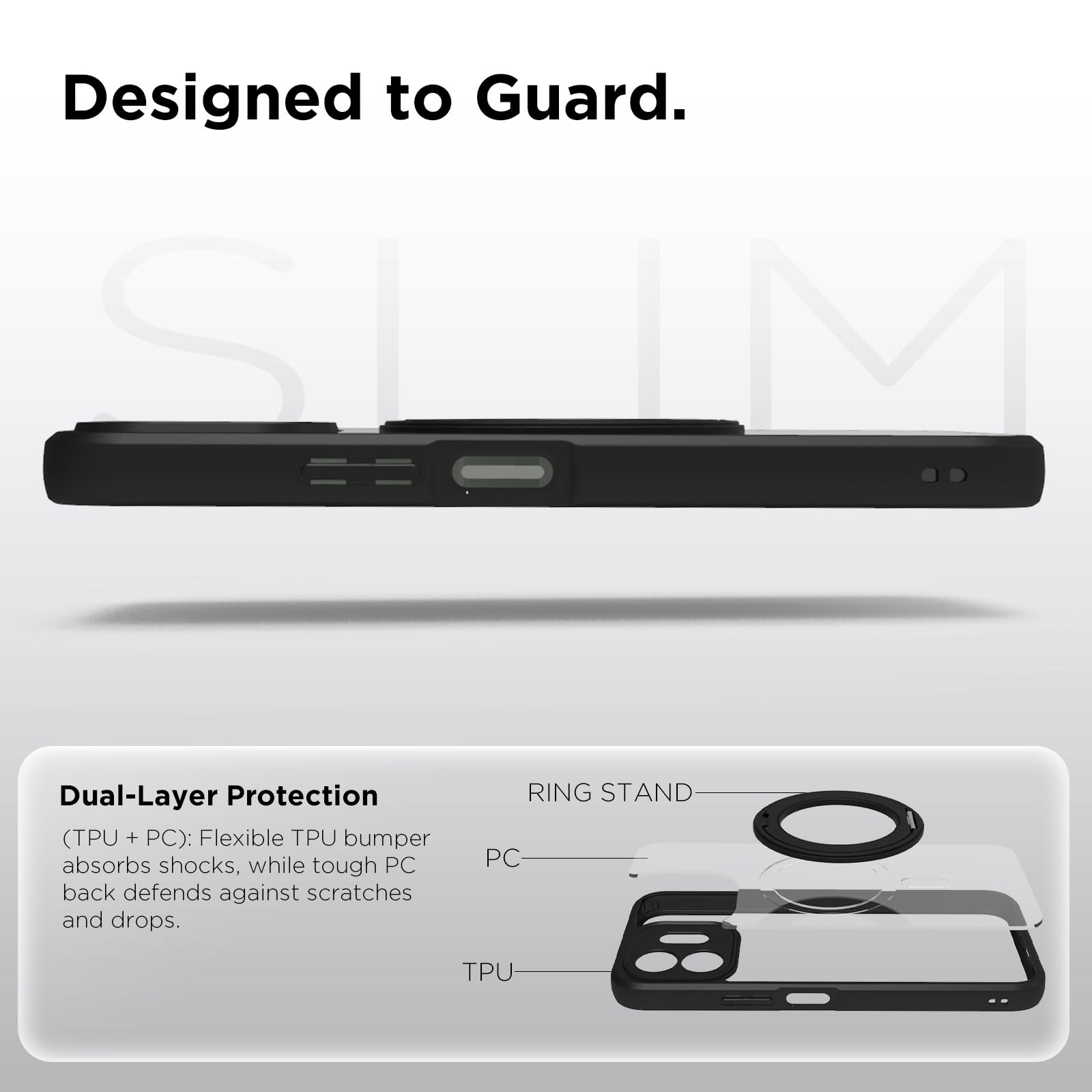 OnePlus N6 Ring Stand Back Cover Case| Sleek Hybrid - Matte Black Magnetic