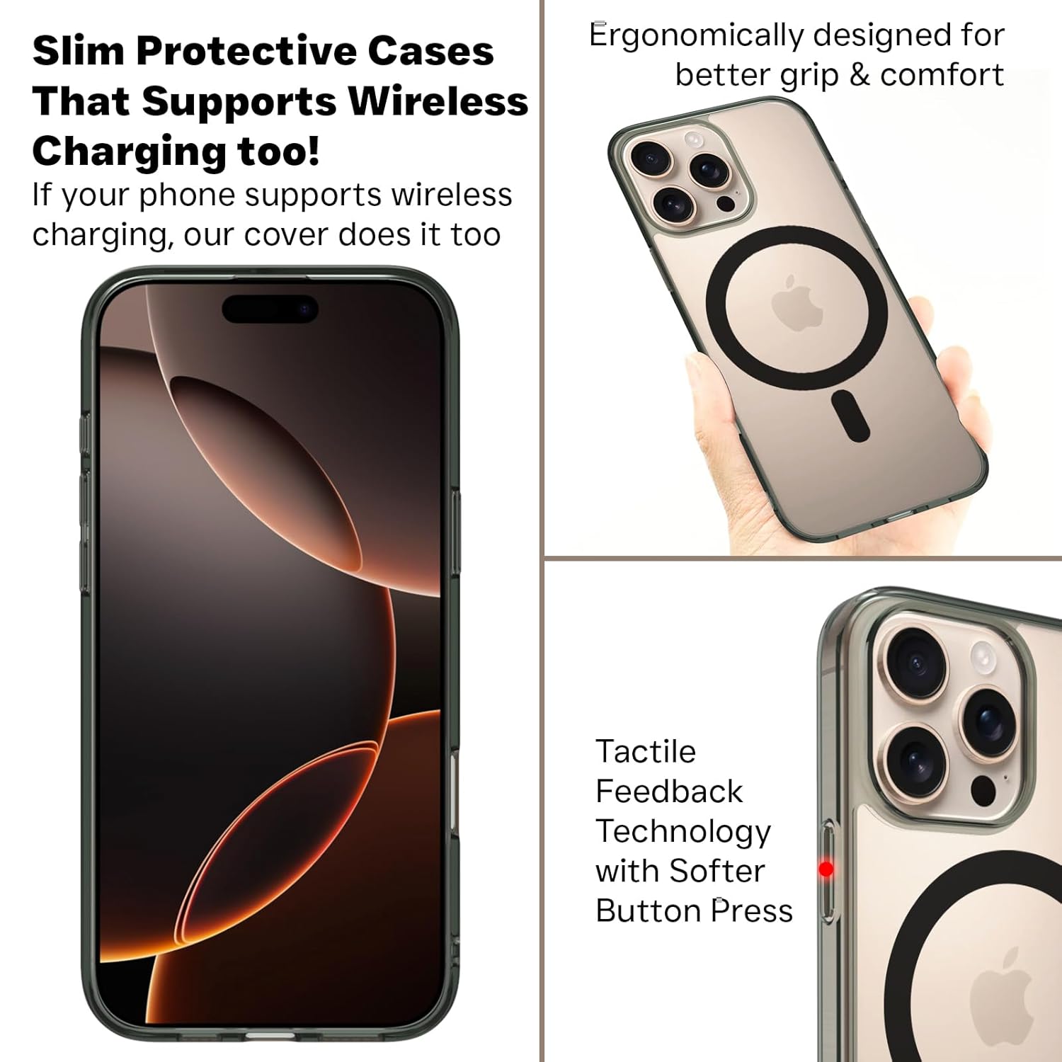 iPhone 16 Pro Max Back Cover Case | Clear Hybrid - Clear Black Magnetic