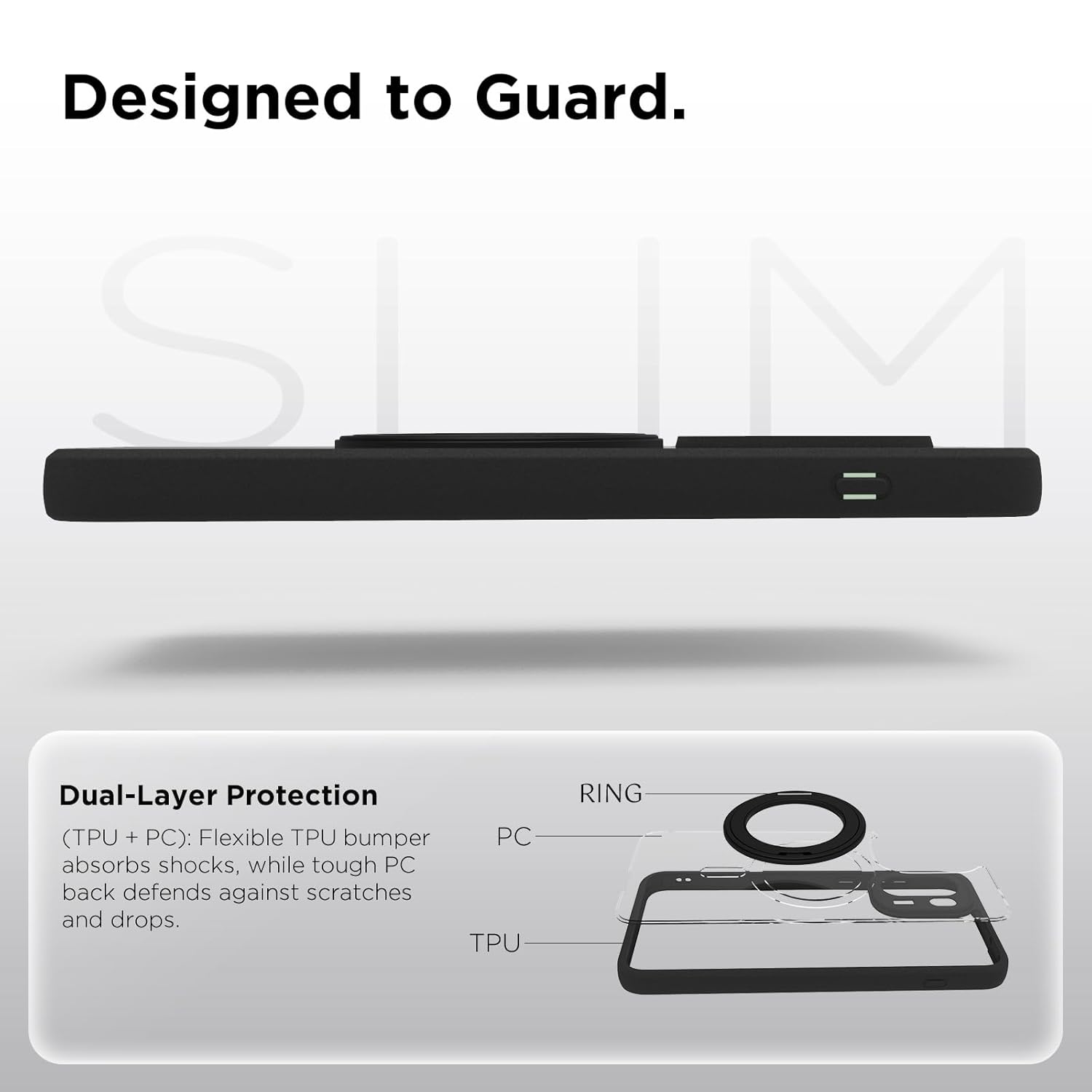 OnePlus 15R 5G Ring Stand Back Cover Case | Clear Hybrid - Clear Black Magnetic