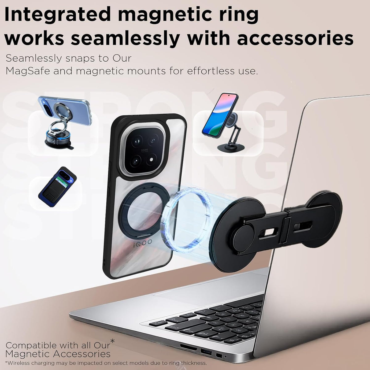 iQOO 15 5G Ring Stand Back Cover Case | Sleek Hybrid - Matte Black Ring Stand