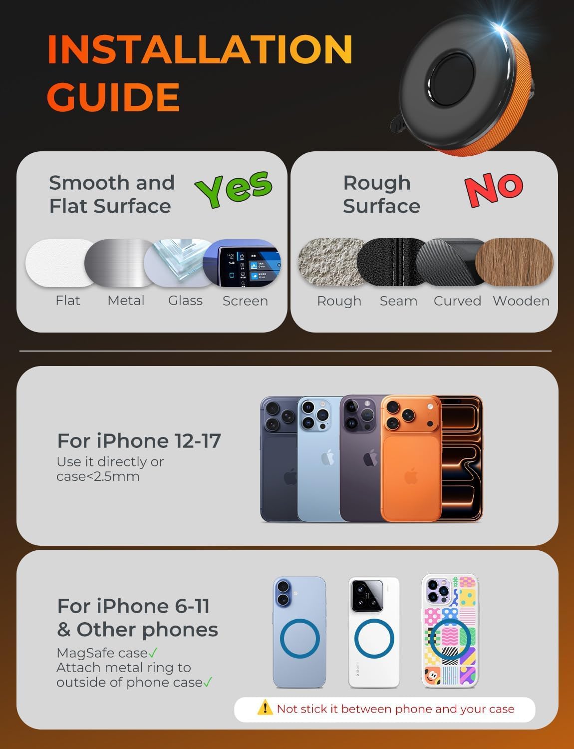 Magnetic Phone Mount Detachable | Black