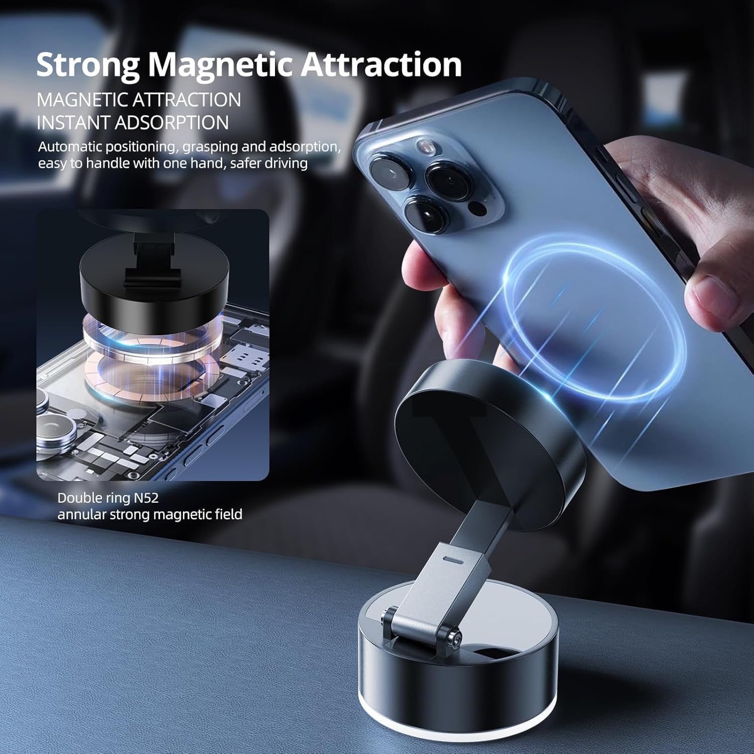 Magnetic Car Mobile Holder | Vacuum Suction Mount for Dashboard & Windshield