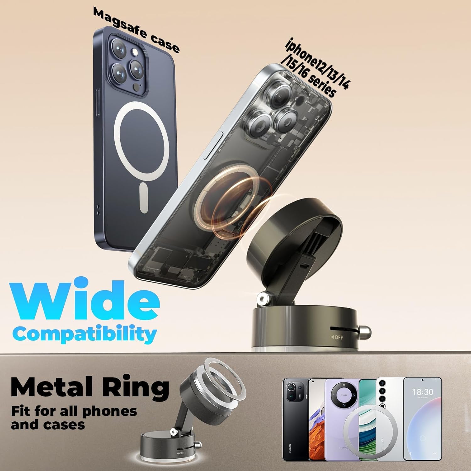 Magnetic Car Phone Holder | 360° Rotatable Suction Mount for Dashboard & Windshield