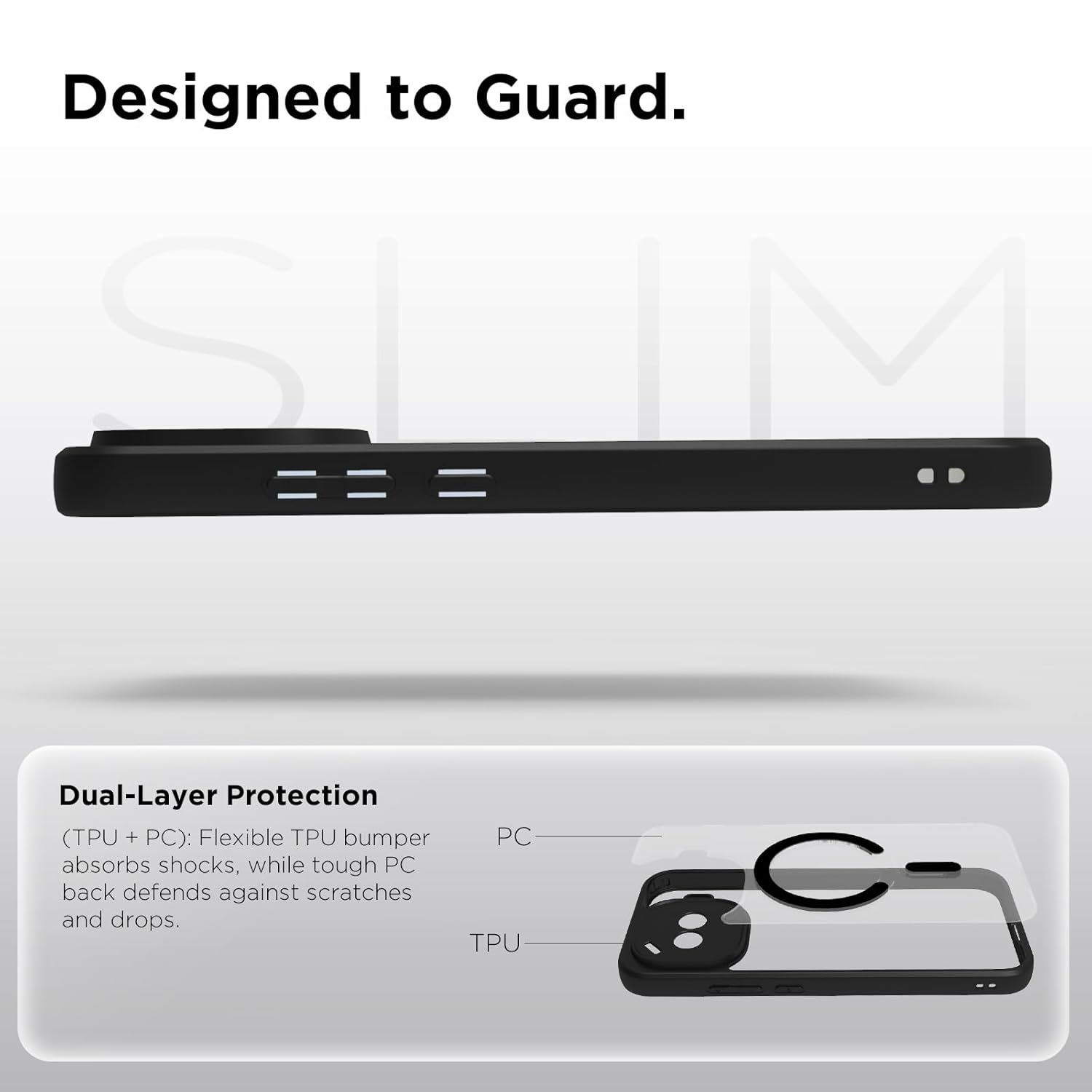 iQOO 15R 5G Back Cover Case | Sleek Hybrid - Clear Black Magnetic
