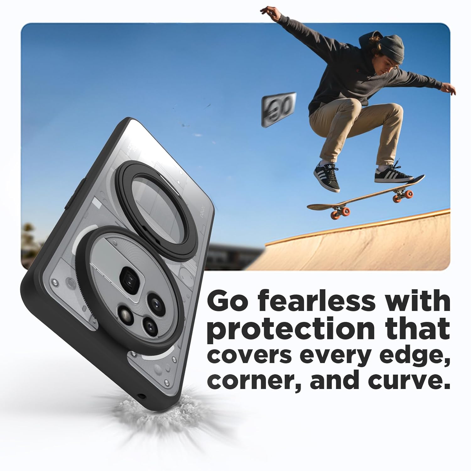 Nothing Phone 3a Pro Ring Stand Back Cover Case | Clear Hybrid - Clear Black Magnetic