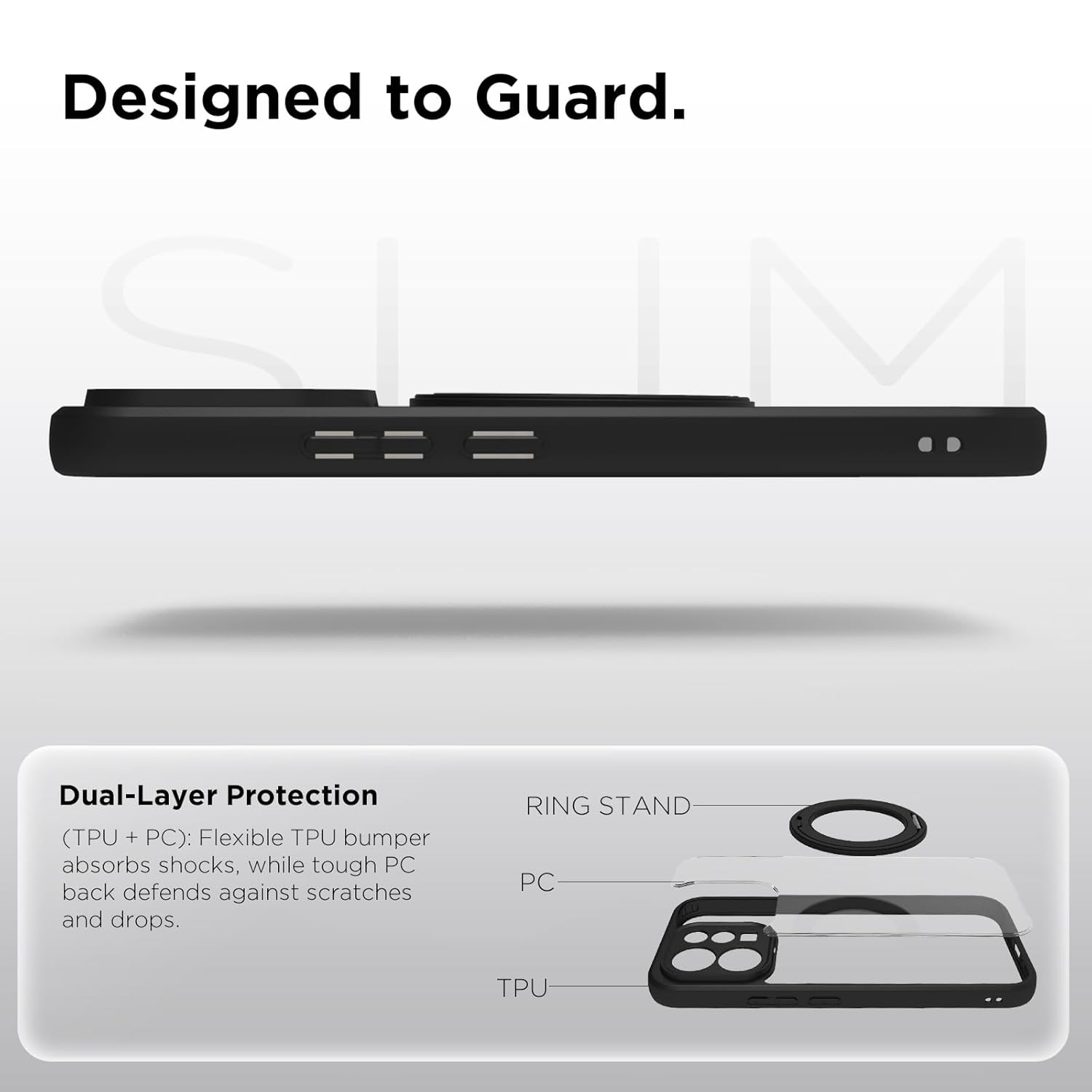 Vivo V70 / V70 Elite 5G Ring Stand Back Cover Case | Clear Hybrid - Clear Black Magnetic