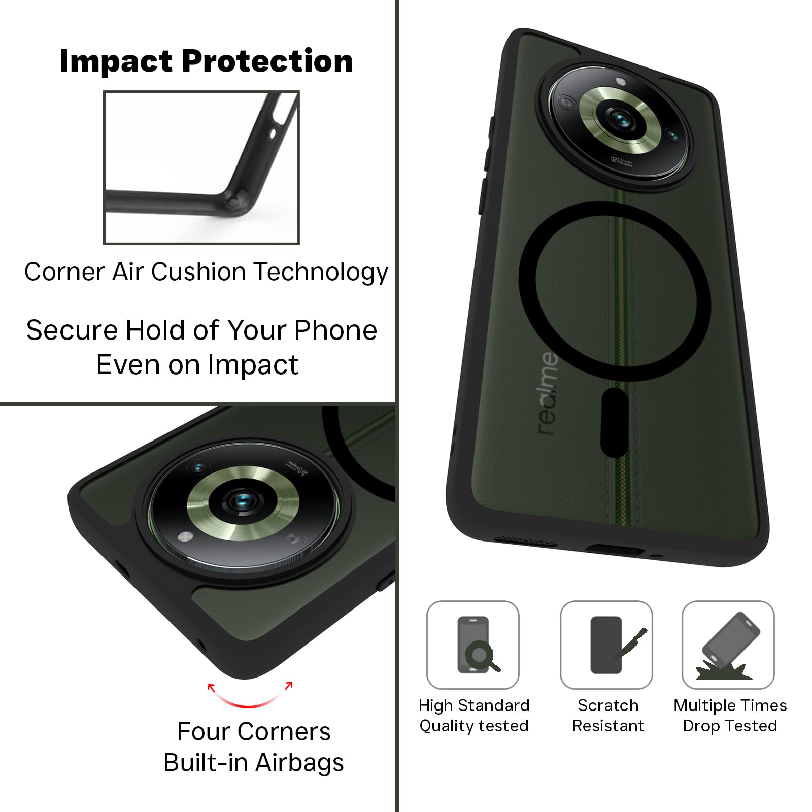 Realme 11 Pro / 11 Pro Plus / Narzo 60 Pro 5G Back Cover Case | Sleek Hybrid - Matte Black Magnetic