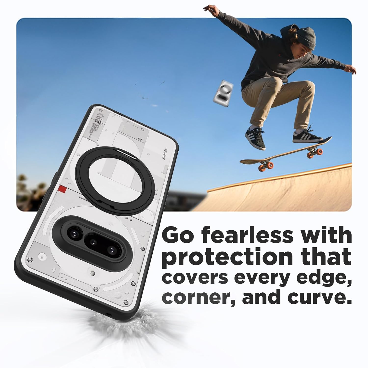 Nothing Phone 3a Ring Stand Back Cover Case | Clear Hybrid - Clear Black Magnetic