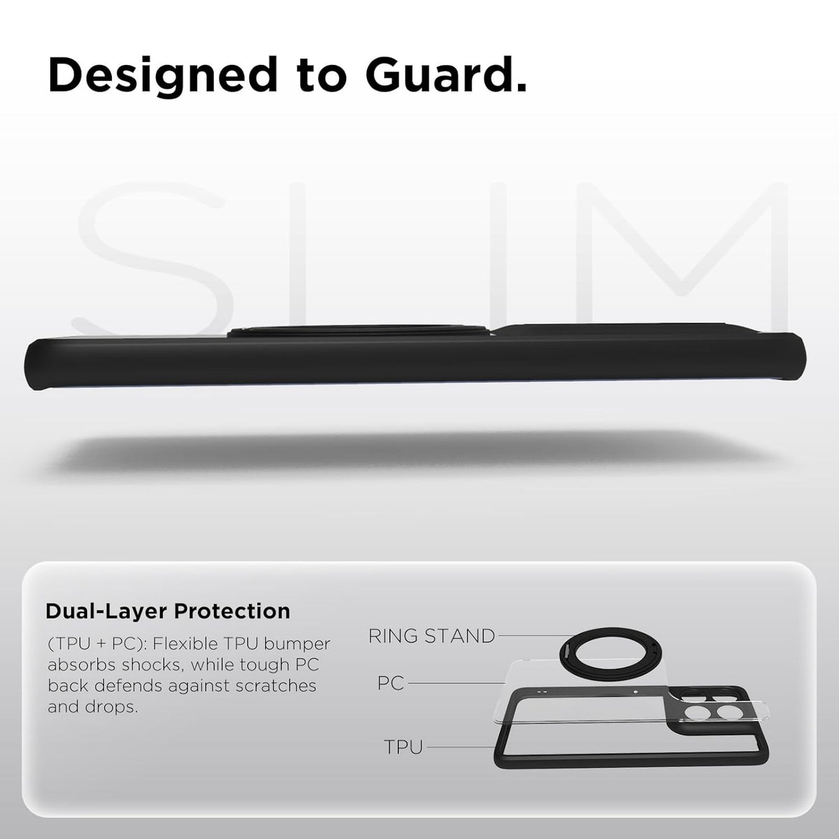 Motorola Edge 60 Fusion/Edge 60 Ring Stand Back Cover Case | Sleek Hybrid - Clear Black Ring Stand