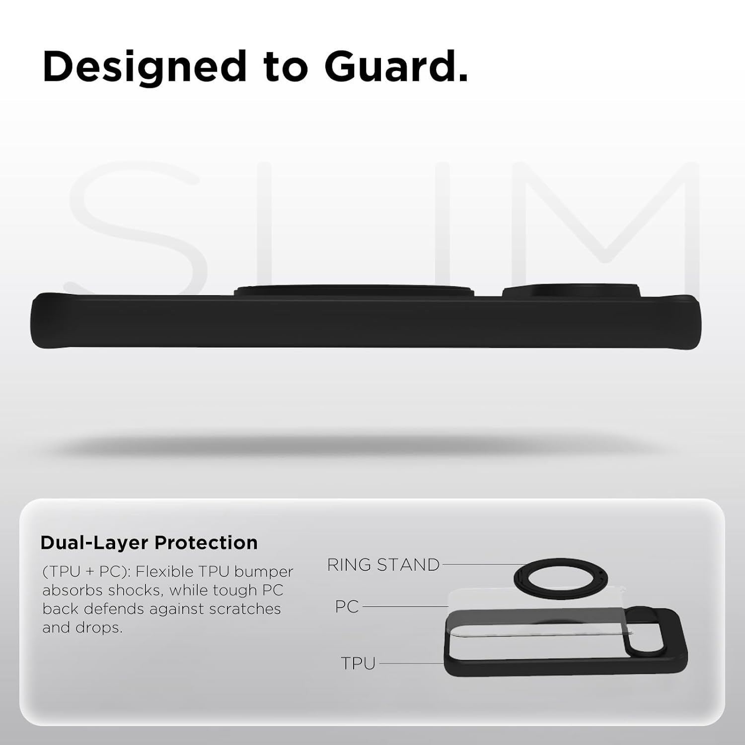 Google Pixel 9 / Pixel 9 Pro Ring Stand Back Cover Case | Sleek Hybrid - Clear Black Ring Stand