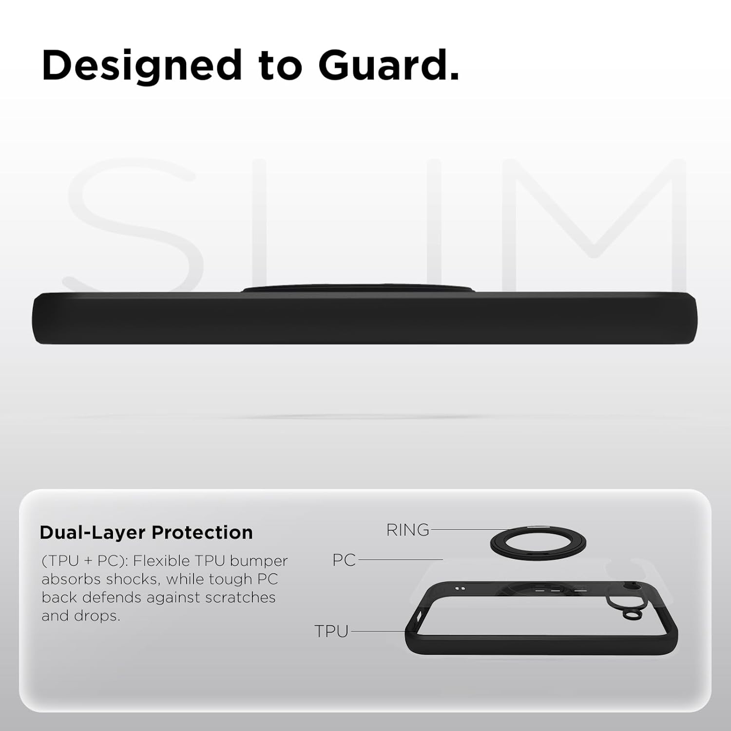 Google Pixel 10a Ring Stand Back Cover Case | Clear Hybrid - Clear Black Magnetic