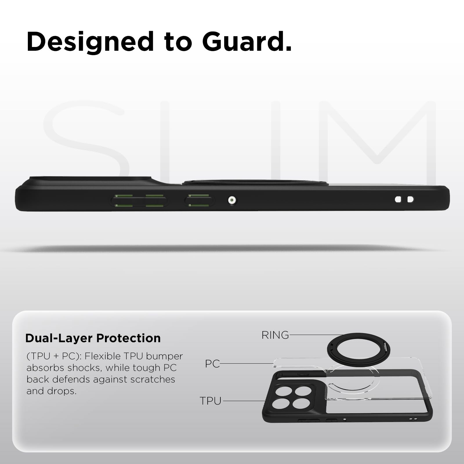 Moto Edge 70 5G Ring Stand Back Cover Case | Sleek Hybrid - Matte Black Magnetic