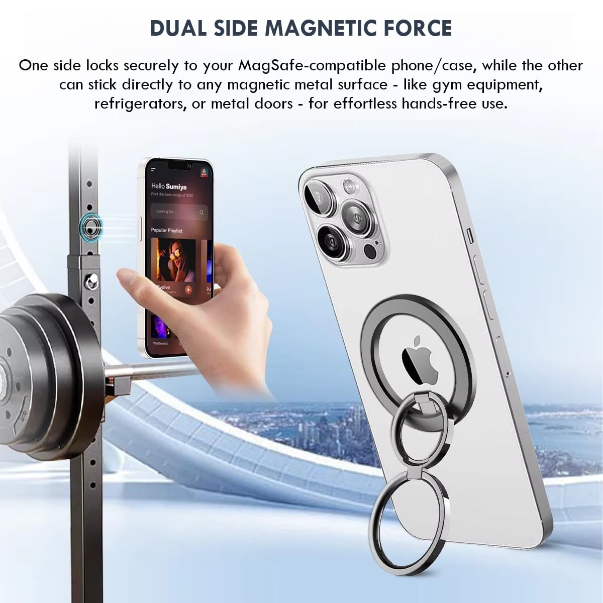 MagSafe Phone Grip & Stand | Dual Ring Holder - Gun Metal Grey
