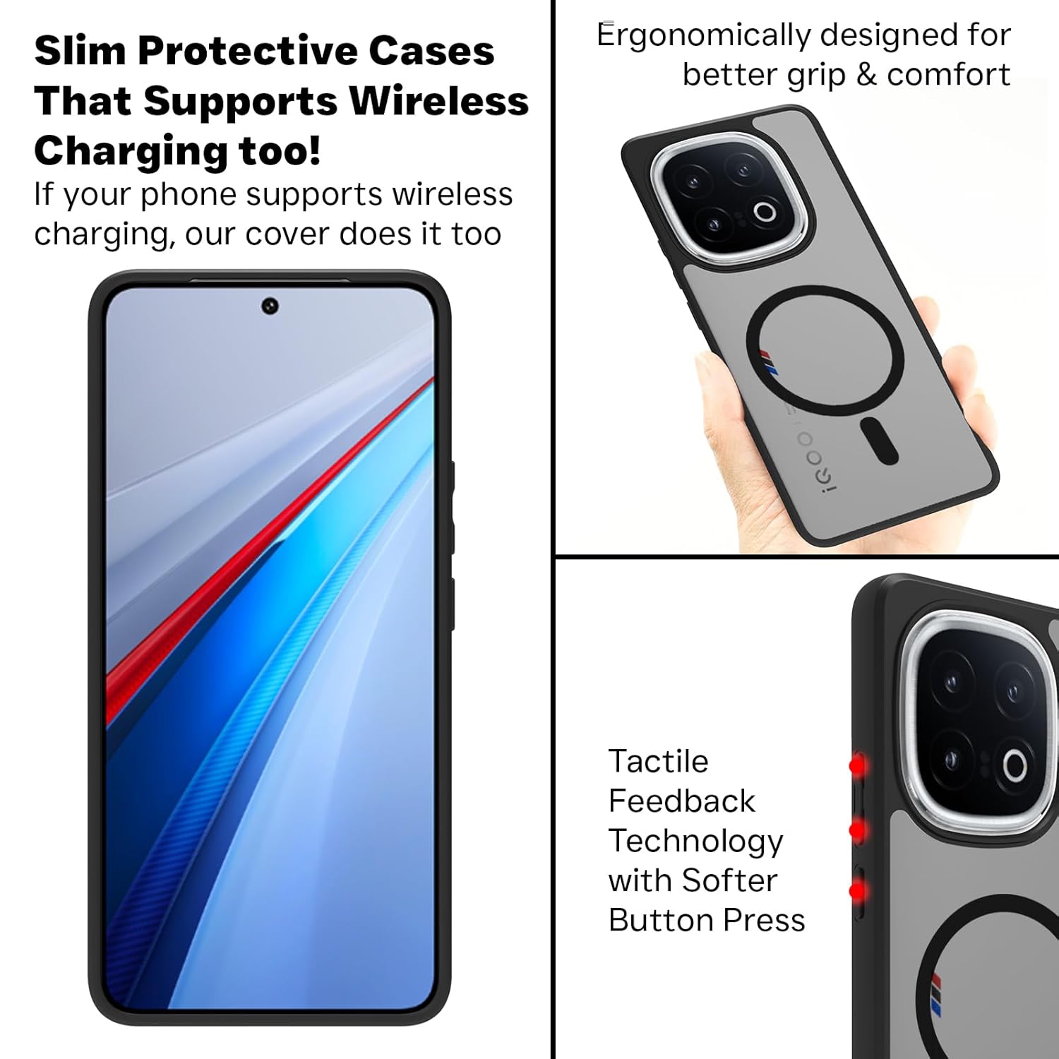 iQOO 13 5G Back Cover Case | Sleek Hybrid - Matte Black Magnetic