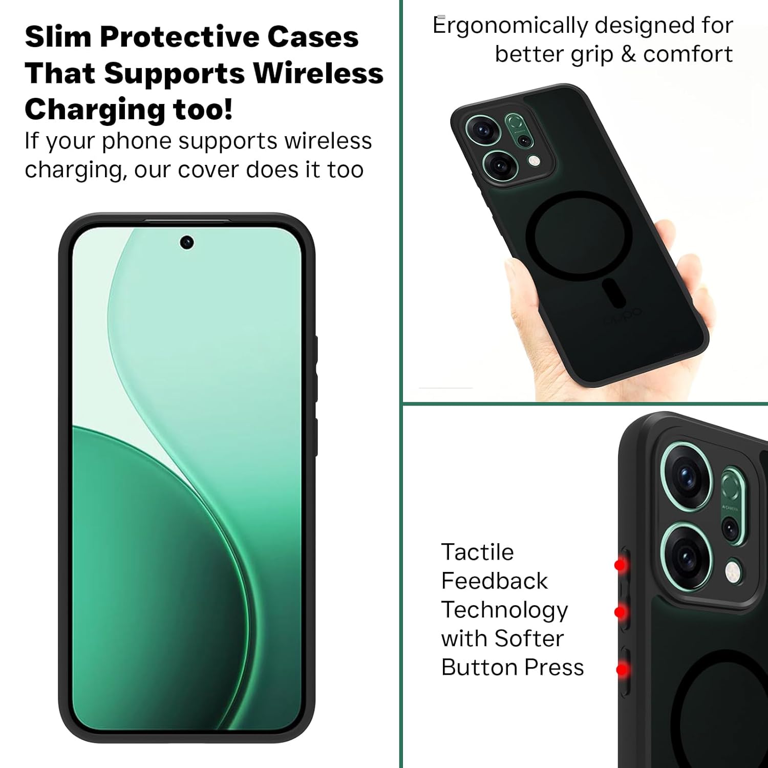 Oppo Reno14 5G Back Cover Case | Sleek Hybrid - Matte Black Magnetic