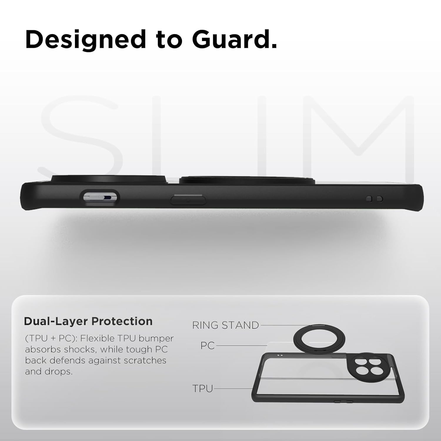 OnePlus 11R Back Ring Stand Cover Case | Clear Hybrid - Clear Black Magnetic