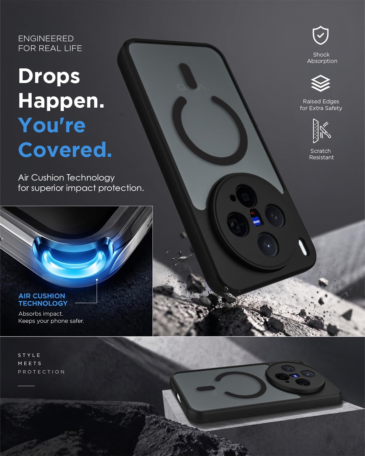 Vivo X300 5G Back Cover Case | Sleek Hybrid - Matte Black Magnetic