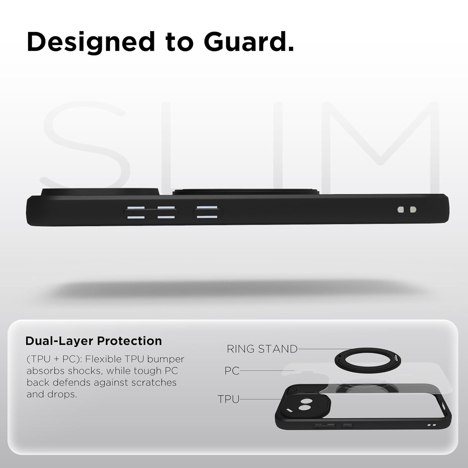 iQOO 15R 5G Ring Stand Back Cover Case | Clear Hybrid - Clear Black Magnetic