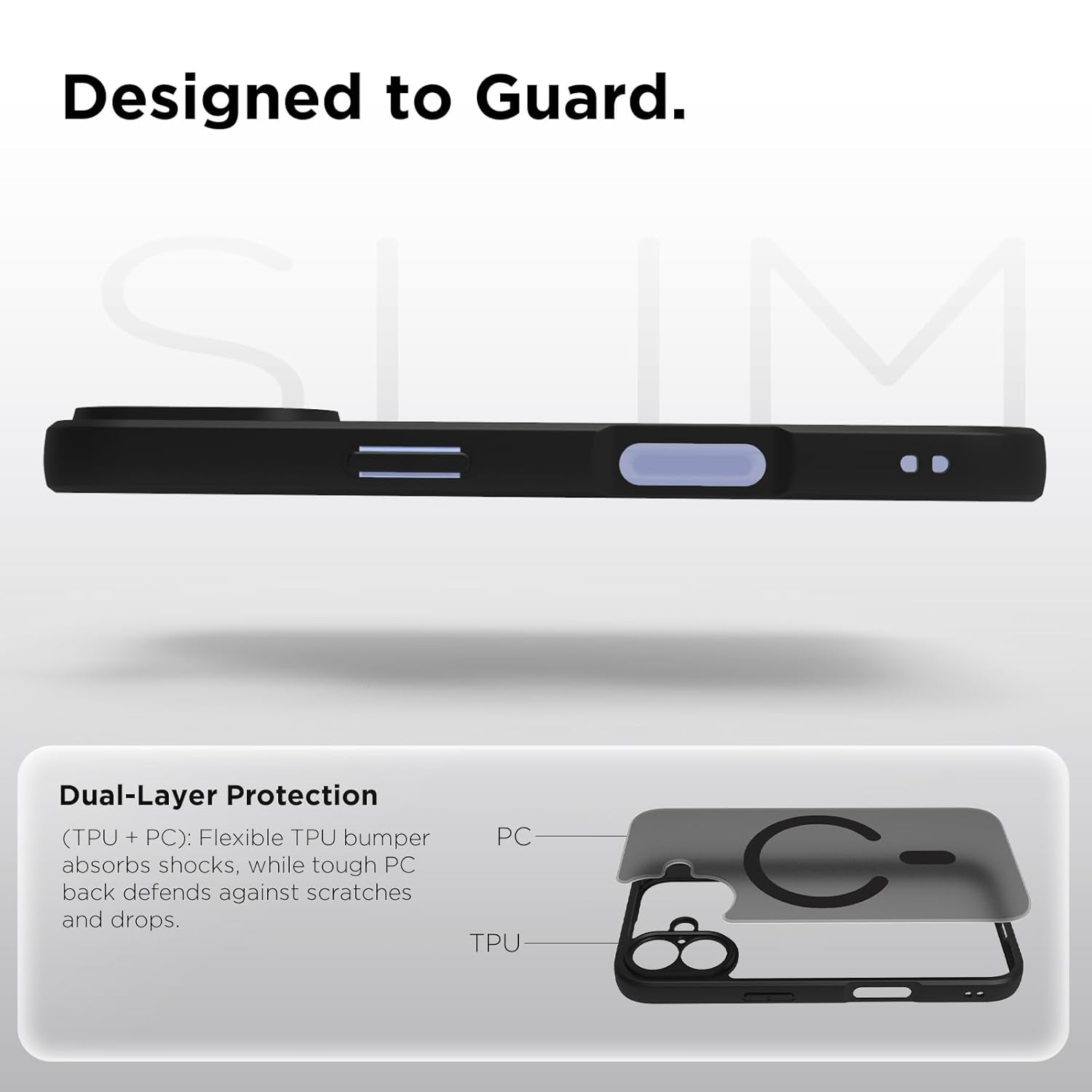 iPhone 16 Back Cover Case | Sleek Hybrid - Matte Black Magnetic