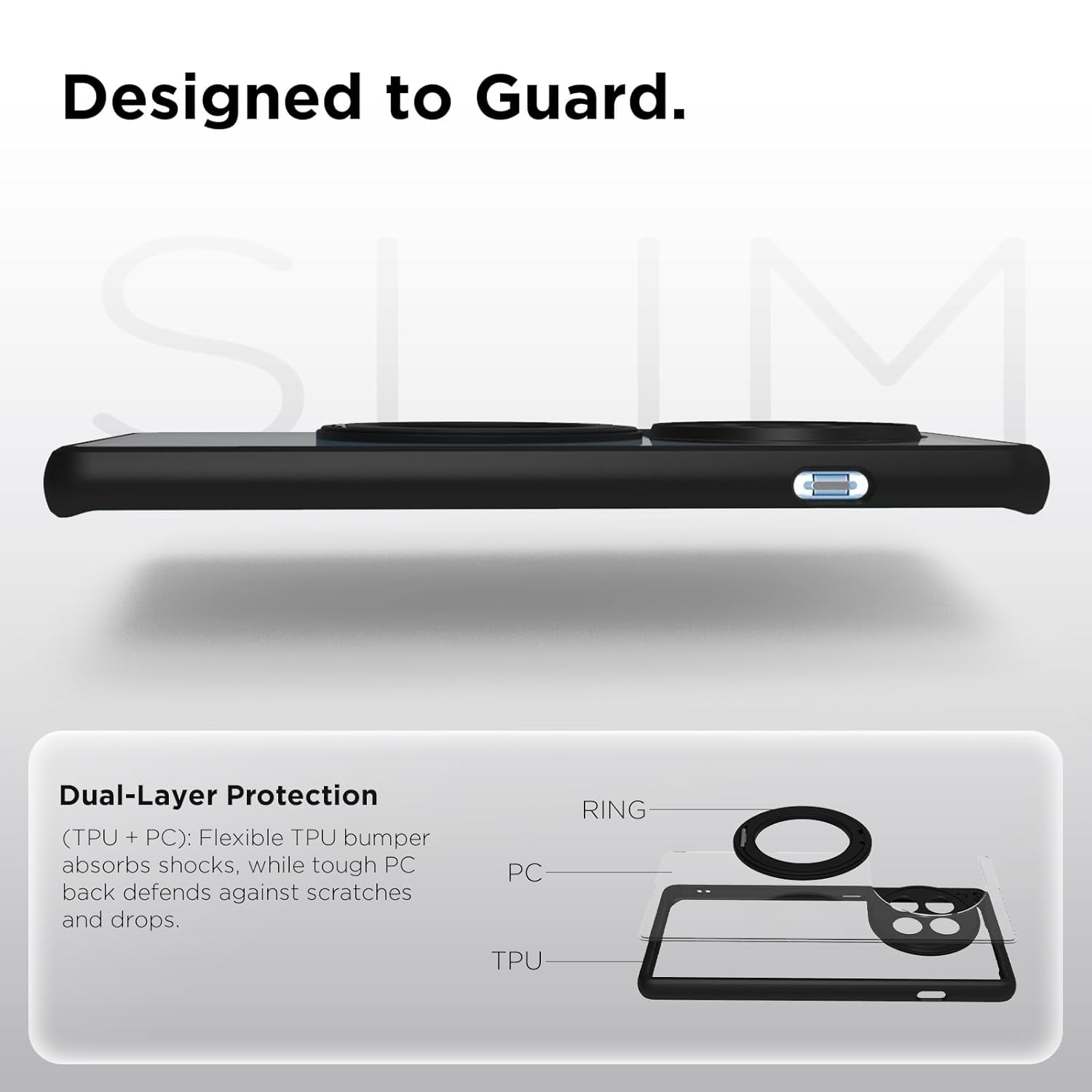OnePlus 12R Ring Stand Back Cover Case | Clear Hybrid - Clear Black Magnetic