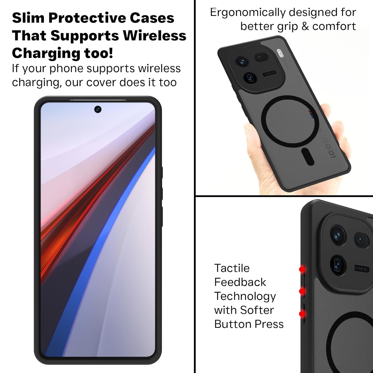 iQOO 12 5G Back Cover Case | Sleek Hybrid - Matte Black Magnetic