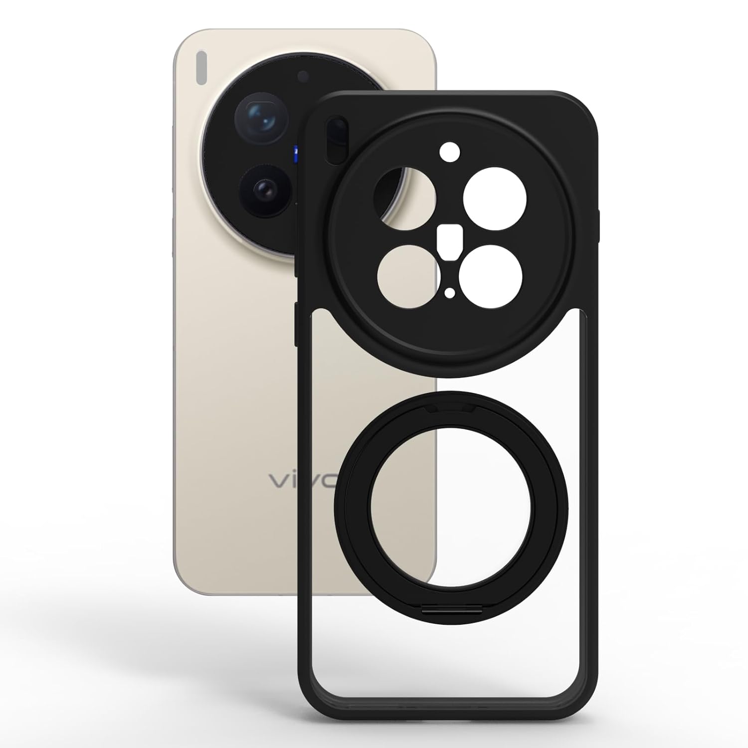 Vivo X300 Pro 5G Ring Stand Back Cover Case | Clear Hybrid - Clear Black Magnetic