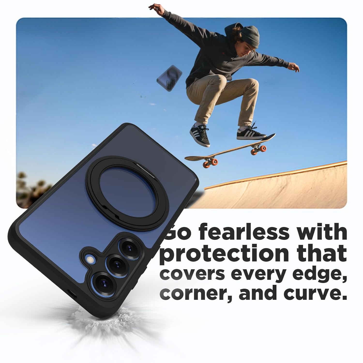 Samsung Galaxy S25 Ring Stand Back Cover Case | Clear Hybrid - Clear Black Magnetic